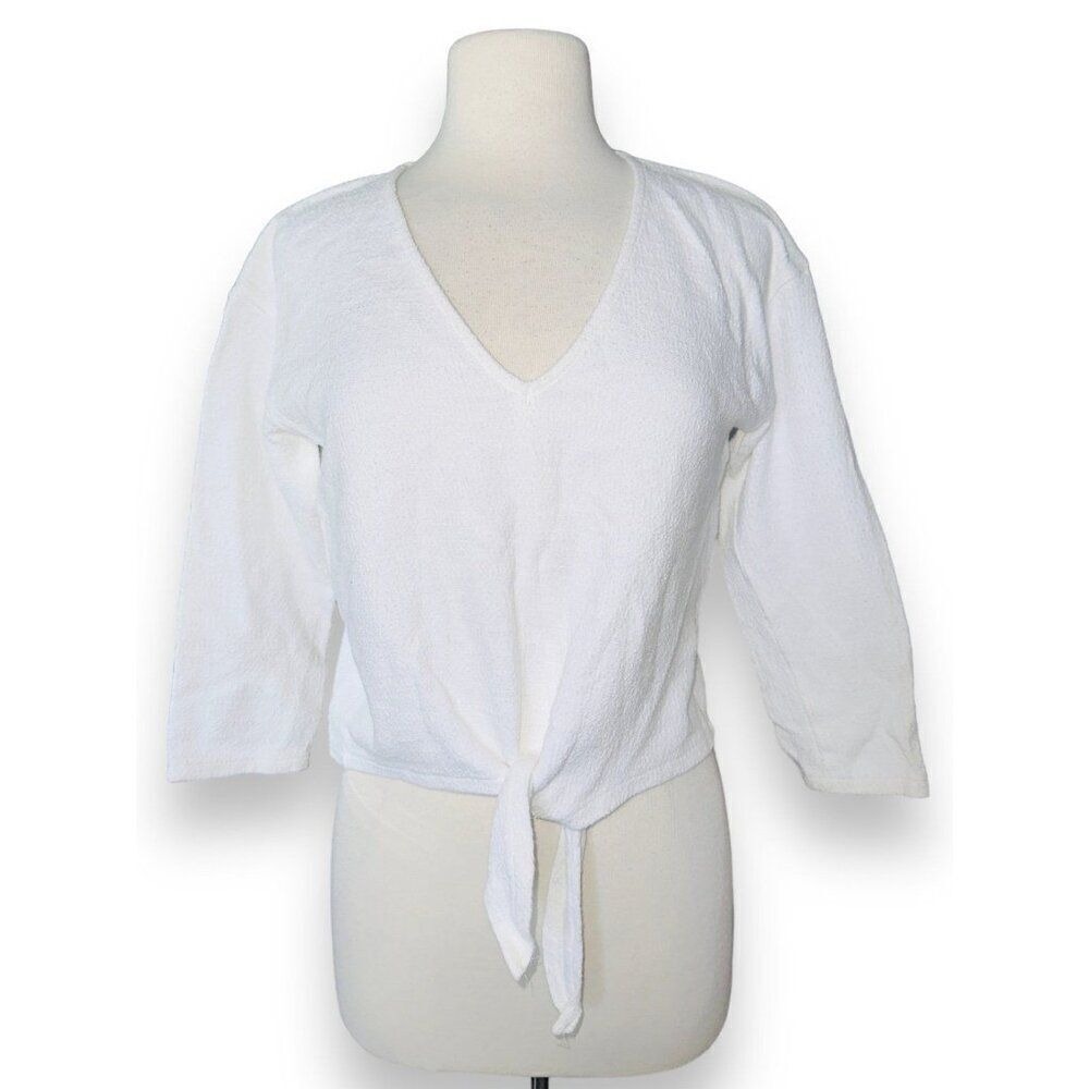 B1 Madewell Texture & Thread Front Tie Bow Blouse Top Small Womens White